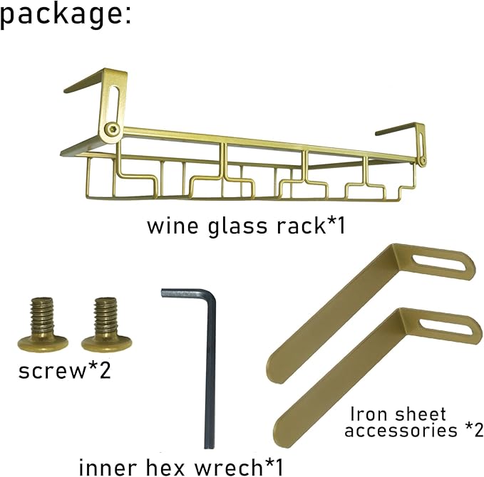 Adjustable Under Cabinet Stemware Holder - Metal Wine Glass Hanger Organizer for Kitchen, Bar, Shelf - Rustproof Hanging Storage Rack for 6-8 Glasses - Space Saving Decor (Gold, 4 Rows)