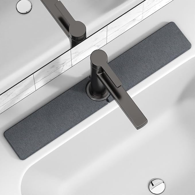 23.6" x 4" Stone Faucet Mat for Kitchen Sink, Quick Drying Diatomite Sink Tray, Faucet Sink Splash Guard for Prevents Moisture Buildup (Dark Gray)