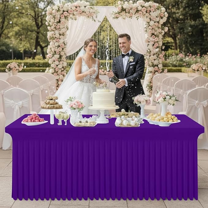 Smiry Spandex Tablecloth, Elastic Fitted Stretch Tablecloth for 8FT Rectangle Tables, Waterproof Washable Table Cover Skirt for Outdoor, Wedding, Banquet & Parties (Purple, 96Lx30Wx30H Inch)