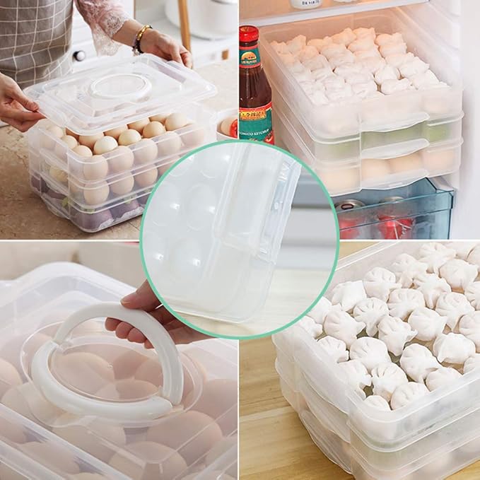 HANSGO Deviled Egg Containers with Lid, 3-Layer 60PCS Clear Egg Platter Carrier with Lid Dispenser for Easter Thanksgiving Party Home Kitchen Supplies