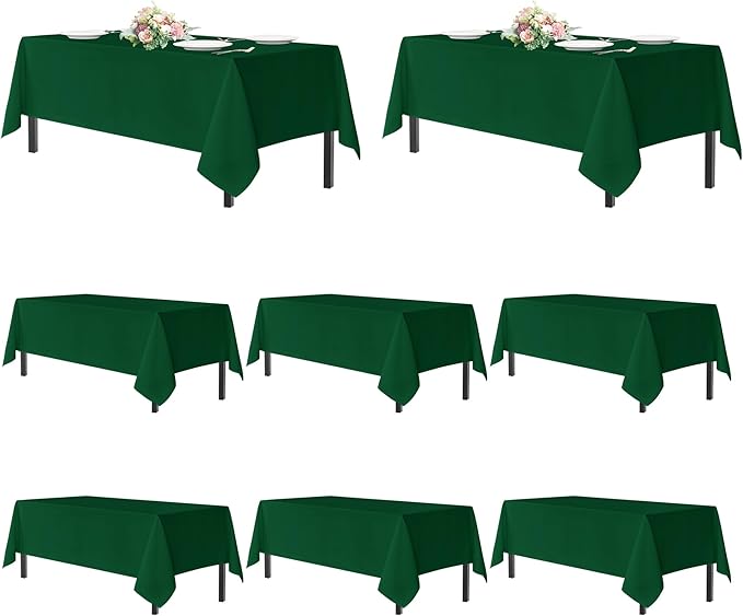 sancua Tablecloths for 8 Foot Rectangle Tables, 8 Pack - Washable Polyester Fabric Table Cloth for Chirstmas Party, Birthday, Banquet Reception, 60x120 Inch Hunter Green