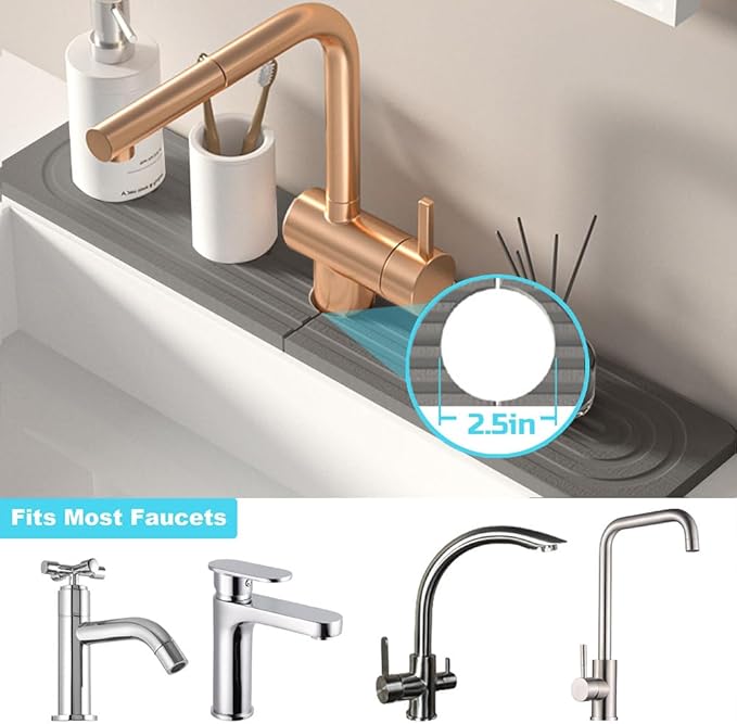 Diatomite kitchen sink splash guard behind faucet - 24inch stone drying mat for kitchen counter, mordern absorbent mat of kitchen sink accessories