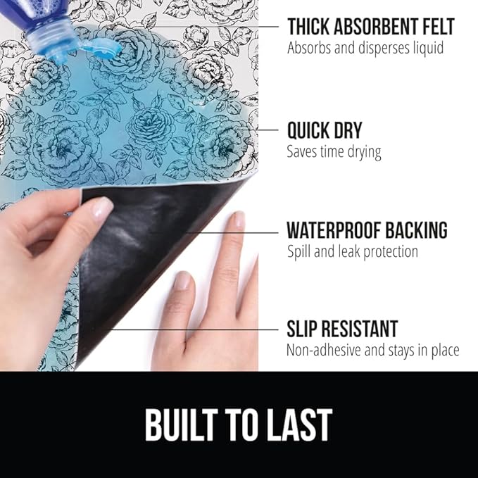 GORILLA GRIP LeakGuard Non-Adhesive Under Sink Mat for Kitchen Cabinet, Waterproof Quick Dry Shelf Liner, Durable Absorbent Felt Mats for Bathroom Sinks, Cabinets, Dresser, Easy Trim 24x30 Floral Gray