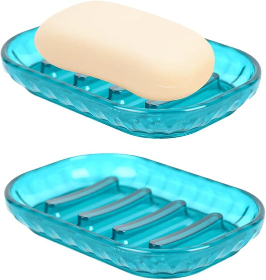 AMUONTY 2 Pack Soap Dish Holder for Bar Soap, Bathroom Soap Dishes Bar Soap Holder Tray, Soap Dishes for Shower Bathroom, Kitchen Sink Soap Dish, Blue