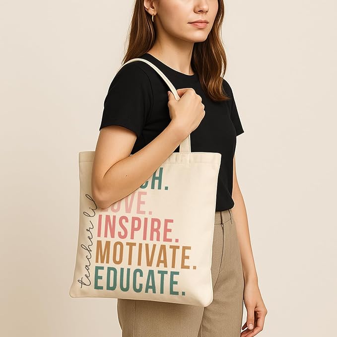 Teacher Canvas Tote Bag, Appreciation Gifts Reusable Grocery Bag for Teacher Friends Gym College, Thank You Gift