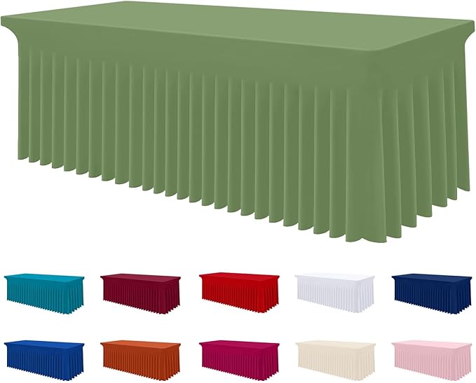Smiry Spandex Tablecloth, Elastic Fitted Stretch Tablecloth for 6FT Rectangle Tables, Waterproof Washable Table Cover Skirt for Outdoor, Wedding, Banquet & Parties (Sage Green, 72Lx30Wx30H Inch)