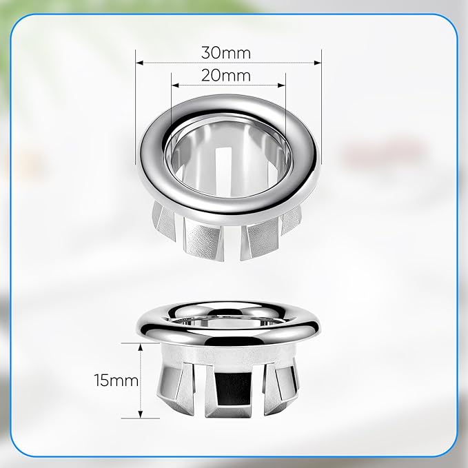 Sink Overflow Ring, 4-Pack Universal Fit Chrome Basin Trim Ring – Easy Installation Hole Insert Caps for Bathroom & Kitchen Sink Drain