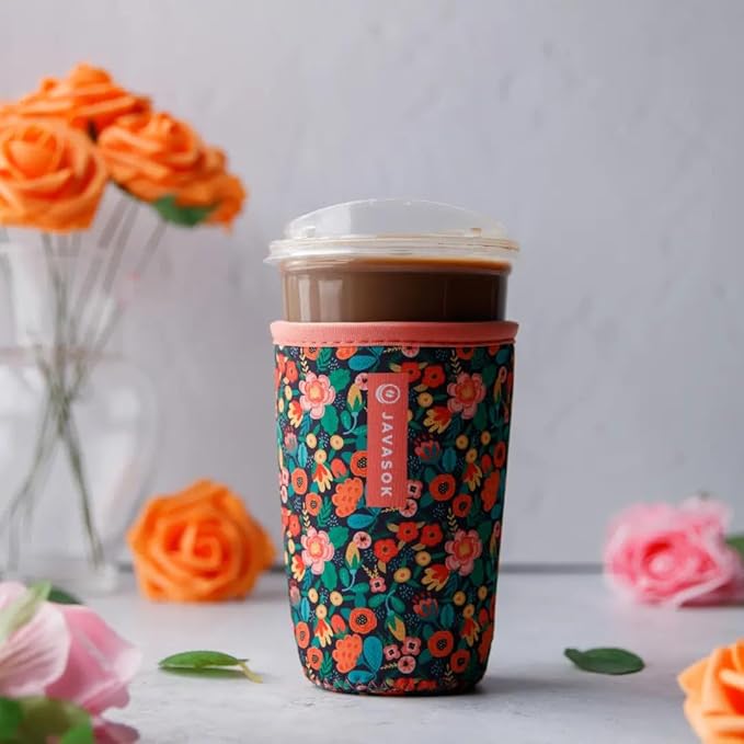 Sok It JavaSok Iced Coffee & Cold Soda Insulated Neoprene Cup Sleeve (Floral Affair, Medium: 22-28oz)
