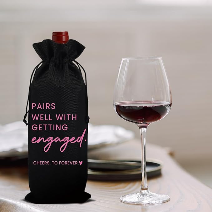 Engaged Gifts, Engagement Gifts for Couples Her, Engagement Party Decorations Gifts for Engaged Couple Wine Bag, Pairs Well with Getting Engaged Wine Bottle Bag（Black）
