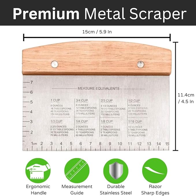 BOORIKA Dough Scraper & Bench Scraper Kitchen – Stainless Steel Sourdough Tools – Dough Cutter for Sourdough Bread, Pizza, and Flat Top Griddles – Chef Approved (Light)
