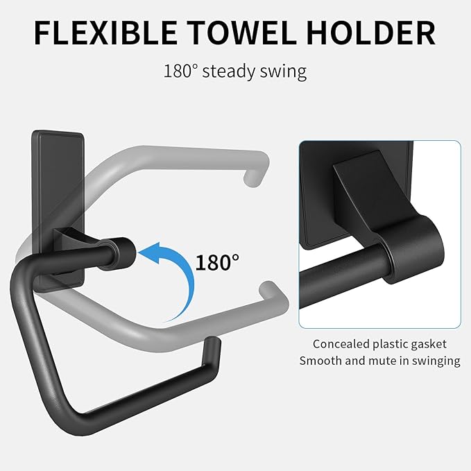 Towel Ring, Bathroom Hand Towel Holder,Metal Towel Hangers Wall-Mounted Hand Towel Rack for Bathroom, Easy to Adhesive, Matte Black