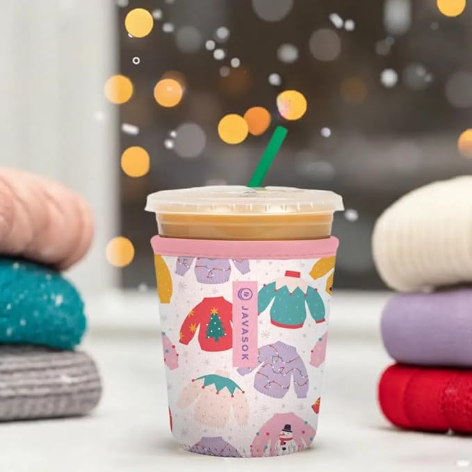 Sok It JavaSok Iced Coffee & Cold Soda Insulated Neoprene Cup Sleeve (Cozy Knits, Large: 30-32oz)