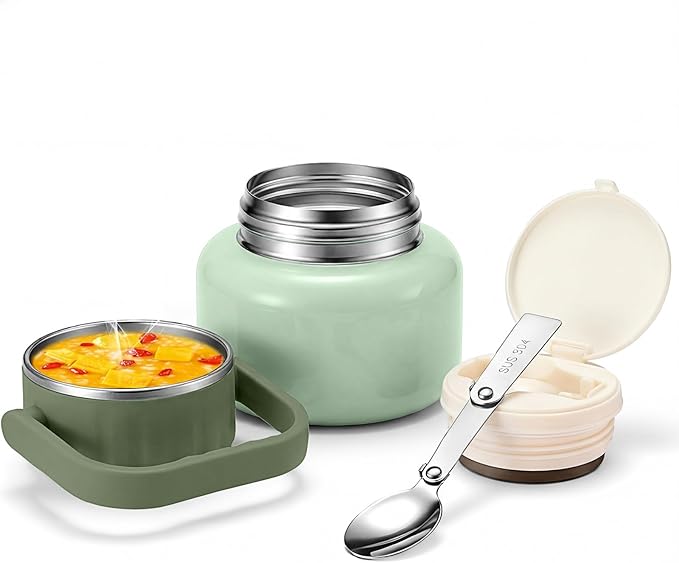 Soup Thermo for Hot Food, 16.9 oz Vacuum Insulated Food Jar with 316 Stainless Steel Interior, Spoon, Bowl Lid & Non-Slip Base for School Office