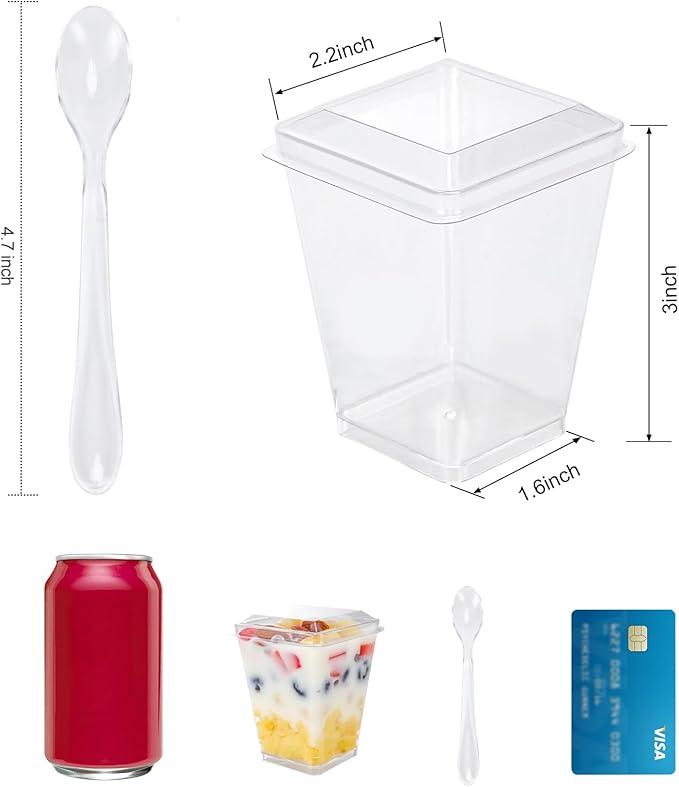 50 Pack 5 oz Plastic Dessert Cups With Lids and Spoons, Yogurt Parfait Appetizer Cups for Party, Mini Dessert Shooters for Pudding and Fruit