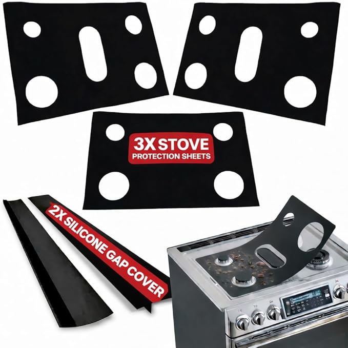 – Premium 3Packs Stove Protector for Samsung Gas Range Cooking [24.4in x 16.34in] Gap Cover Hob 5 Burners Liners Guard Easy Wipe Protectors Cooktop Mat Tapete Decals Cubiertas Accessories