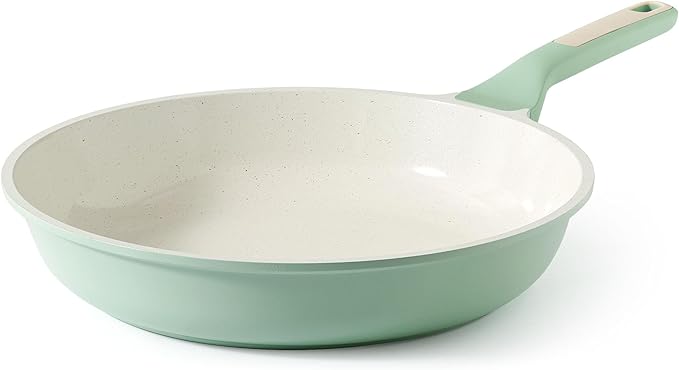 SENSARTE Nonstick Ceramic Frying Pan 12.5-Inch, Healthy Non Toxic Skillet, Induction Compatible Omelet Pan with Heat Resistant Handle, PFAS-Free, Mint Green