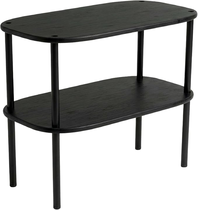 Ibyx Premium Kitchen Cabinet Organizer Shelf - Set of 2 Kitchen Counter Shelves - Stackable Shelf Racks for Cabinets - Bamboo Top with Metal Legs (Black)