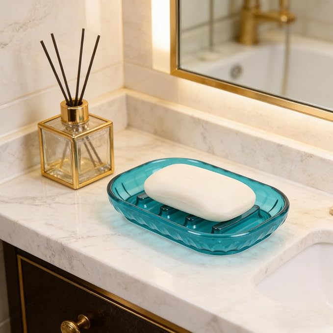 AMUONTY 2 Pack Soap Dish Holder for Bar Soap, Bathroom Soap Dishes Bar Soap Holder Tray, Soap Dishes for Shower Bathroom, Kitchen Sink Soap Dish, Blue