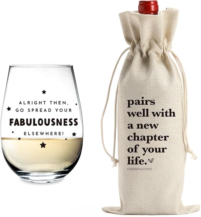 Funny New Chapter Wine Bag Glass Set New Beginnings Gifts for Women Men Farewell Gifts for Friends Going Away Gift for Coworkers Moving Away Gift for Friends