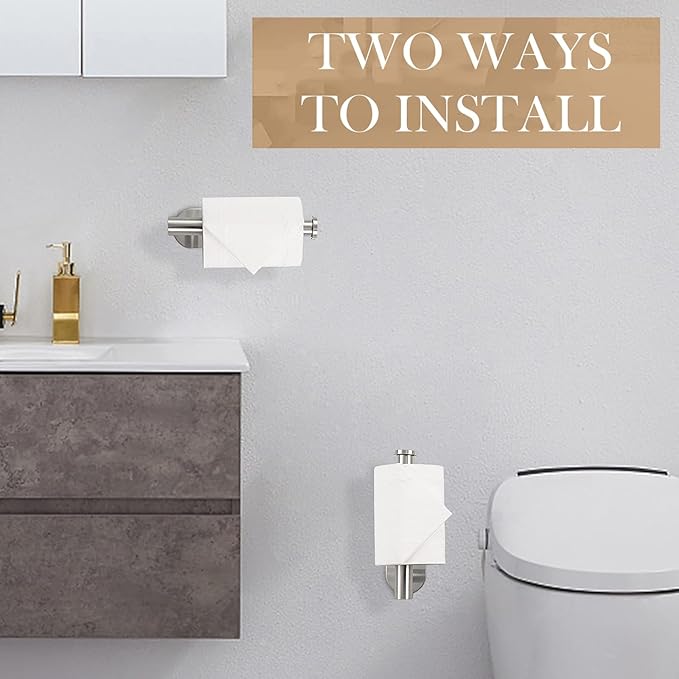 JOPOFI Toilet Paper Holder - Self Adhesive Toilet Paper Holder Wall Mount for Bathroom, Command Strip Stainless Steel Toilet Paper Roll Holder Stick On Wall, No Drilling - Brushed Nickel（2 Pcs）