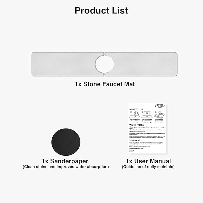 23.6" x 4" Stone Faucet Mat for Kitchen Sink, Quick Drying Diatomite Sink Tray, Faucet Sink Splash Guard for Prevents Moisture Buildup (White)