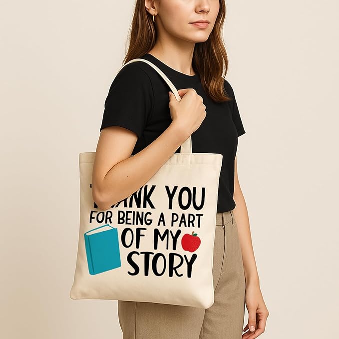 Teacher Canvas Tote Bag, Appreciation Gifts Reusable Grocery Bag for Teacher Friends Gym College, Thank You Gift