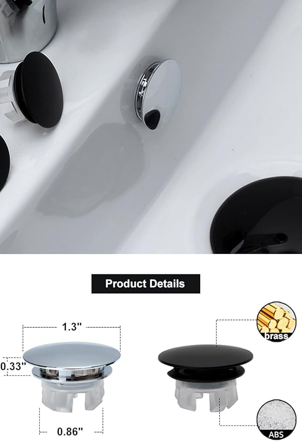 Sink Overflow Ring 2 Pack Matte Black Bathroom Vanity Sink Overflow Cover Insert in Round Trim Cap Brass Material