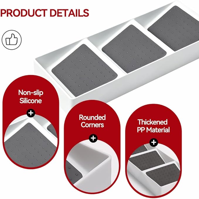 Spice Drawer Organizer,4 Pack,3 Tier Non-Slip Silicone Seasoning Jar Drawer Insert,Spice Rack Organization for Drawer,Kitchen Spice Rack Tray for Cabinet Countertop Makeup Storage