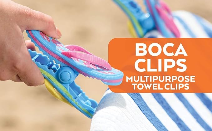 O2COOL Dolphin BocaClips, Beach Towel Holders, Clips, Set of Two, Beach, Patio or Pool Accessories, Secure, Portable Clips for Towels and Chips, Assorted Styles