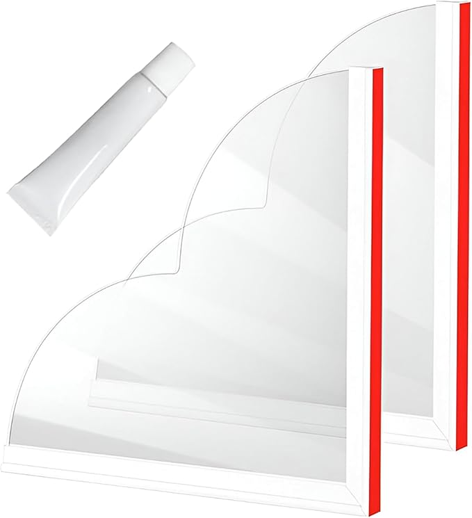 Removable Tub Splash Guard 2 Pack, Bathtub Splash Guard with Silicone Base & Acrylic Shower Corner Water Guard, Self Adhesive Shower Splash Guards to Keep Water in Tub or Walk-in Shower