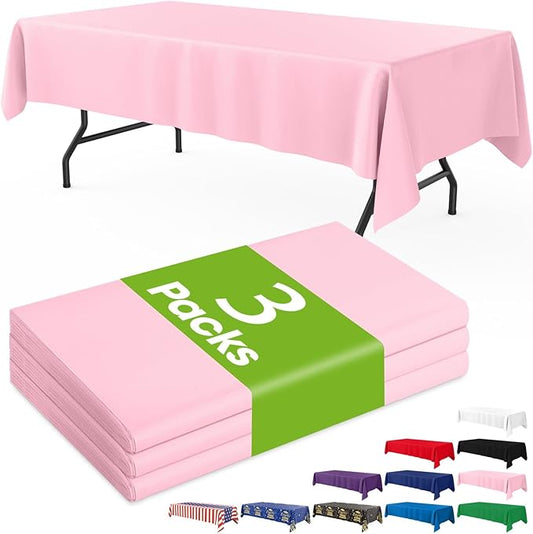 Pureegg Plastic Table Cloth Disposable 3 Pack, 54x108 Inch Rectangular Table Cloth, Leakproof Table Cover for Party, Picnic, Easter Party, Valentines, Mothers Day Decorations, Pink