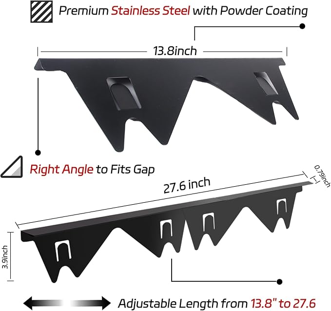 Stainless Steel Stove Gap Covers (2 Pack), Stove Gap Filler, Stove Counter Gap Guards for Kitchen, Range Trim Kit, Easy Clean with Heat Resistant, Adjustable Length 13.8” to 27.6”, Width 0.79"