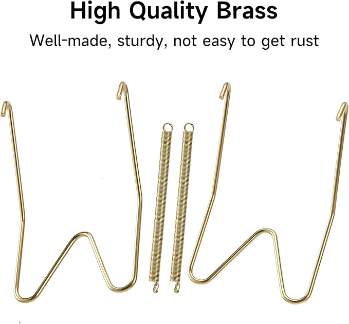 10 Piece Plate Hangers, 10 Inch Invisible Brass Wall Plate Hangers, Comes with 12 Piece Wall Hooks for Decorative Plates