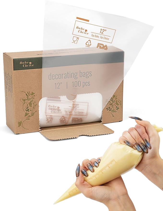 Bake Choice 12 Inch Piping Bags, 100PCS Thickened Disposable Pastry Bags, Anti Burst Icing Bags for Cream Frosting, Non-slip Frosting Bags, Cake & Cookie Decorating Supplies