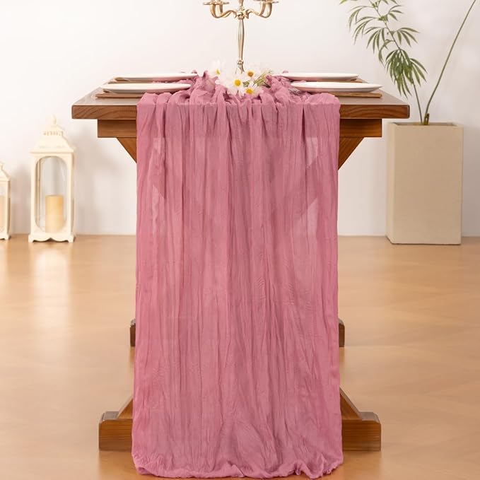 Socomi 10pcs Mauve Cheesecloth Table Runner Boho Rustic Gauze 120 inch 10FT Cheese Cloth Sheer Runner for Wedding Party Baby Shower Birthday Home Decor Holiday Decorations