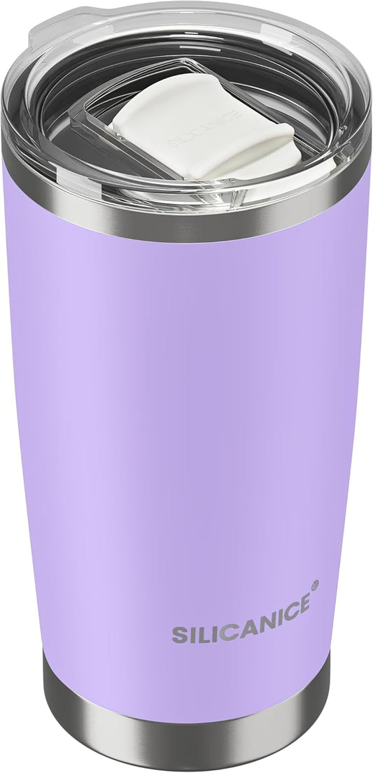 Coffee Tumbler 20 oz, Double Wall Stainless Steel Travel Coffee Mug with Removable Slider Lid, BPA Free, Car Cup Holder Compatible - Gym/Office/Travel/Home - Lilac