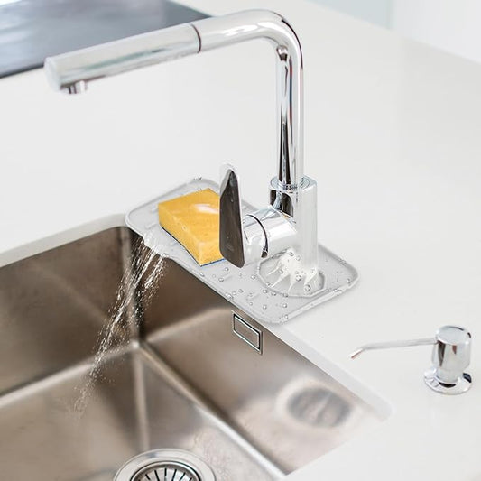 Sink Faucet Splash Guard Mat Silicone Soap Dish Pad Small Faucet Handle Drip Catch Sponge Holder Sink Protector Trays for Bathroom Kitchen Countertop Gadgets Accessories 8.3 x 5.7 Inch