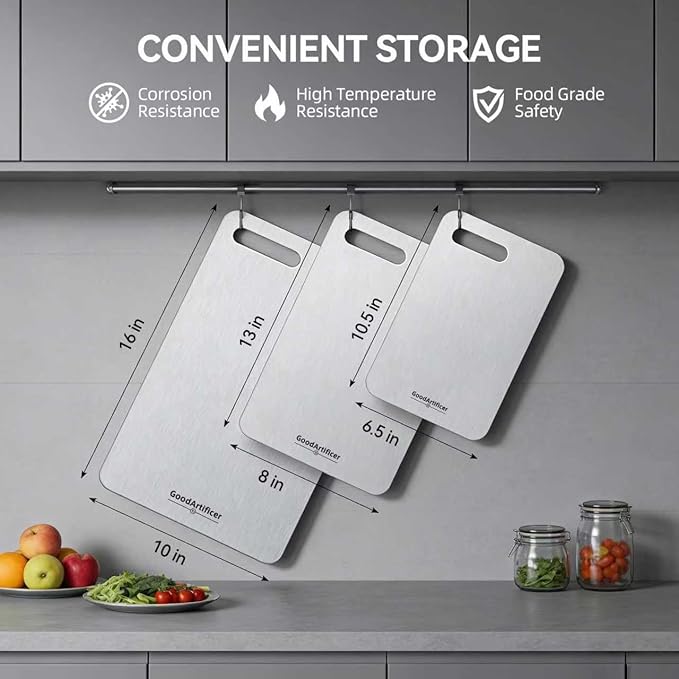 Titanium Cutting Board, 100% Pure Titanium Cutting Boards for Kitchen, Double-Sided Non-Toxic Cutting Board, Ideal for Slicing and Dicing Meats, Features Handle, Dishwasher Safe,13"L*8"W（silver）