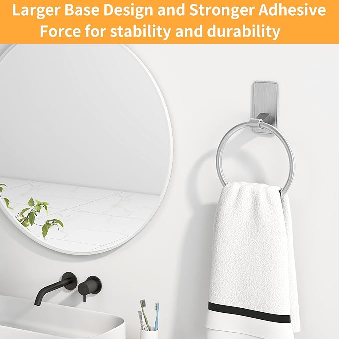 Adhesive Towel Ring, Bathroom Hand Towel Holder SUS304 Heavy Duty Stick On Towel Holder for Kitchen, Brushed Nickel