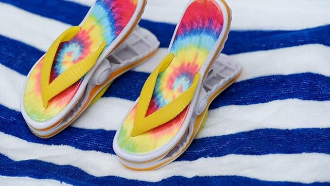 O2COOL Bocaclips - Beach Towel Clips for Beach Chairs, Patio and Pool Accessories - (Tie Dye Flip Flop) 2 Count