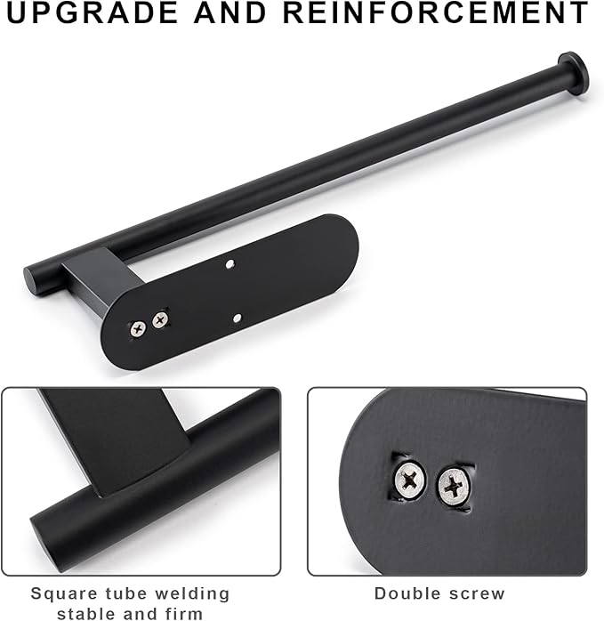 Honmein Paper Towel Holder, Upgrade SUS304 Stainless Steel Paper Towel Holder Under Cabinet, Bend-Resistant, Self-Adhesive or Drill mounting (2 Black)