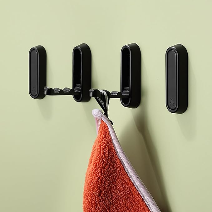 Gold Foldable Wall Hooks, Metal Foldable Hooks Wall Wount for Bathroom, Kitchen, Bedroom – Space-Saving, for Towels, Coats, Bags, Easy Installation (Black, 4PCS)