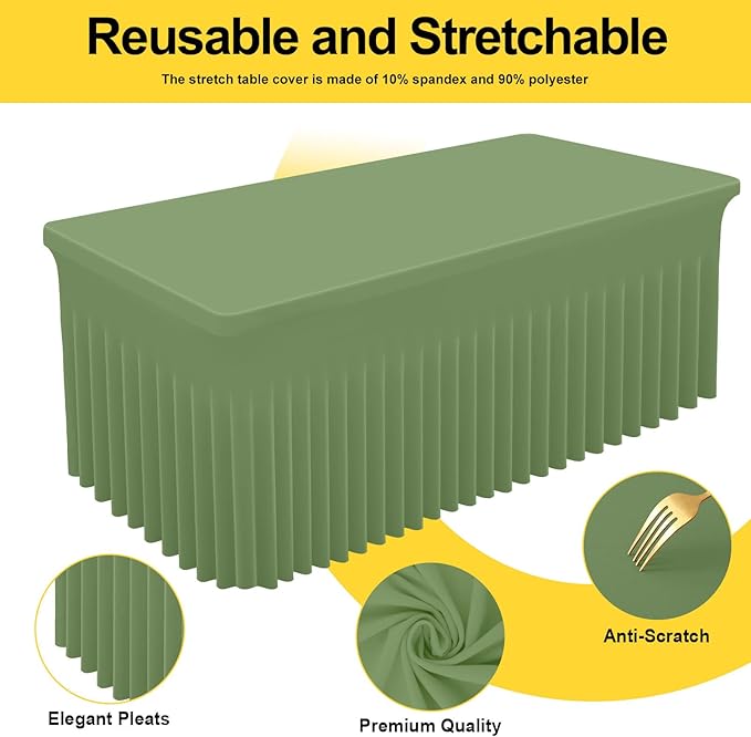 Smiry Spandex Tablecloth, Elastic Fitted Stretch Tablecloth for 6FT Rectangle Tables, Waterproof Washable Table Cover Skirt for Outdoor, Wedding, Banquet & Parties (Sage Green, 72Lx30Wx30H Inch)