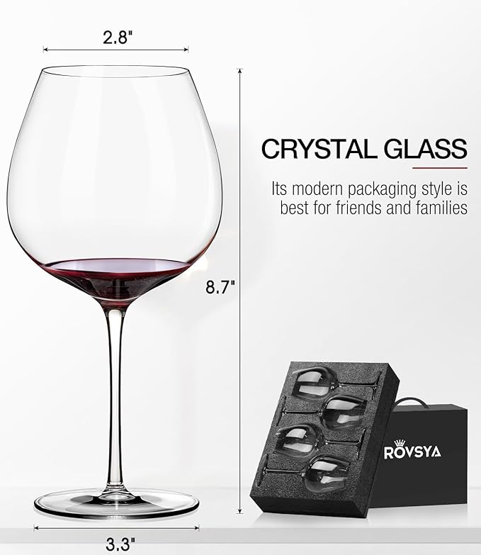 Red Wine Glasses Set of 4, Large Hand Blown Crystal Burgundy Glasses-Ultra-thin, Light for Wine Tasting, 23.5OZ, Perfect Gifts, Valentine's Day, Anniversary, Birthday