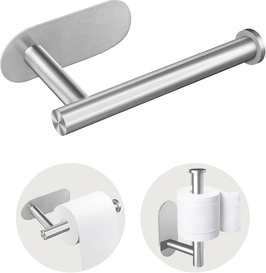 Toilet Paper Holder, Stainless Steel & No Drilling Toilet Paper Holder Wall Mount, Waterproof Self Adhesive Toilet Paper Holders for Bathroom, Kitchen, Washroom（Sliver）