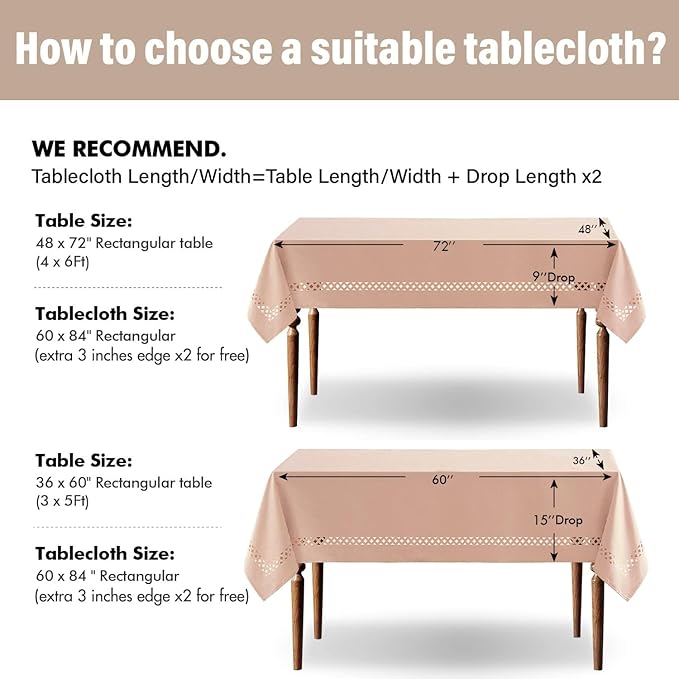 MIULEE Pink Rectangle Linen Polyester Tablecloth with Decorative Cutouts Spring Waterproof Stain Resistant & Shrink-Proof Table Cloth 60x84 inch Farmhouse Style for Dining Wedding and Outdoor