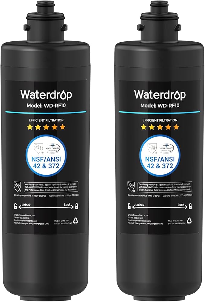 Waterdrop RF10 Water Filter Replacement for Waterdrop 10UA/10UB/10UB-B Under Sink Water Filter, Reduces PFAS, PFOA/PFOS, Lead, Chlorine, Bad Taste & Odor, NSF/ANSI 42 Certified, 1 Year, 2 Pack