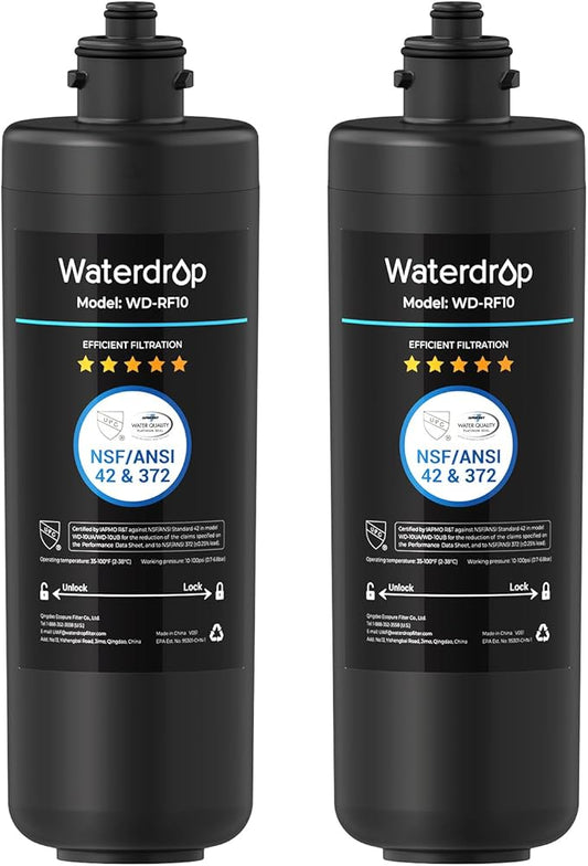 Waterdrop RF10 Water Filter Replacement for Waterdrop 10UA/10UB/10UB-B Under Sink Water Filter, Reduces PFAS, PFOA/PFOS, Lead, Chlorine, Bad Taste & Odor, NSF/ANSI 42 Certified, 1 Year, 2 Pack