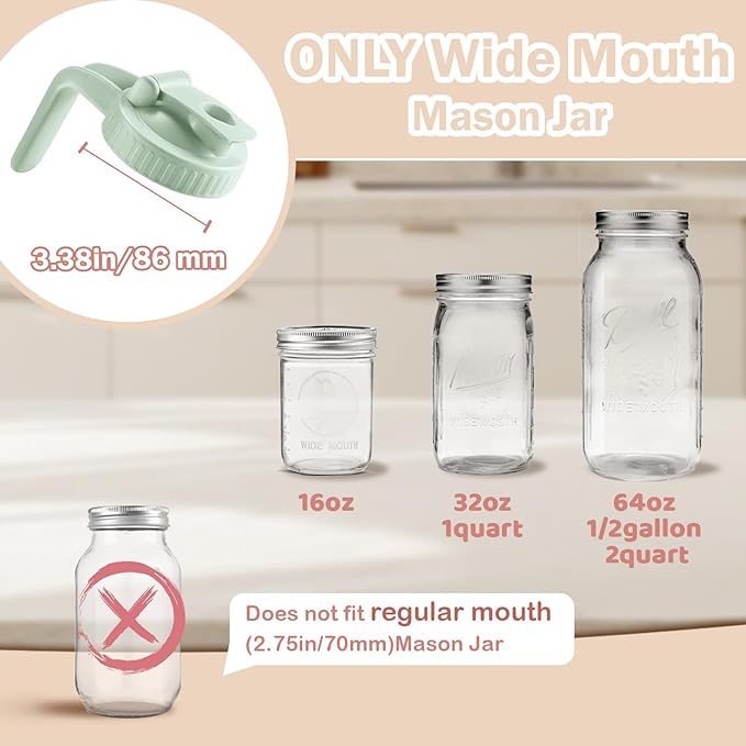 4 Pack Wide Mouth Mason Jar Lids V-Shaped with Handle, Mason Jar Pour Spout Lid with Extended Flip Lid Easy to Open, Airtight Leak Proof and Durable