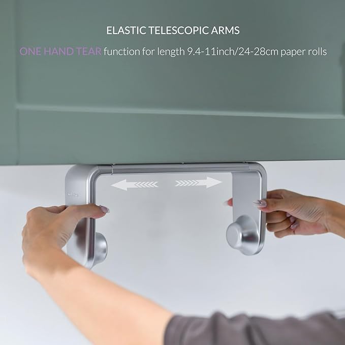 simpletome Paper Towel Holder ONE Hand Tear Adaptive Tension Arm Adjustable Length 9.4-11inch/24-28cm (Silvery)